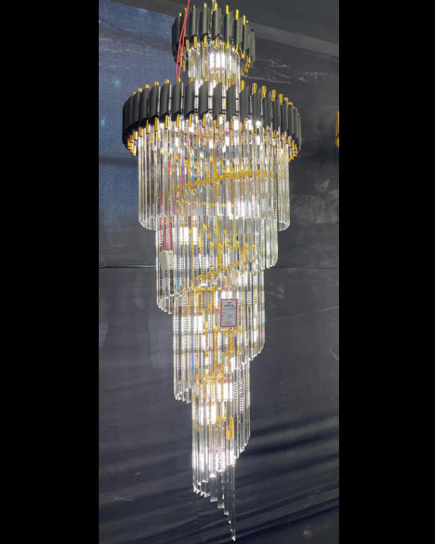 Halteres Double Height Long Crystal Chandelier – 8.5ft Tall Foyer & Staircase Light – Luxiono Lighting