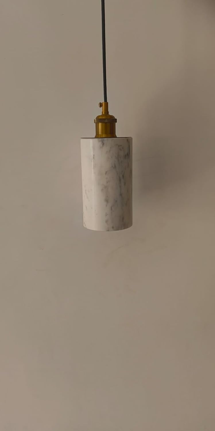 Luxiono Lighting Handcrafetd Marble Cylendrical Hanging Light| LED Holder e-27| Eco Friendly Lighting| Stylish Marble Pendant Light, Metal Base, Cylindrical Glass Shade| Made in India (Bulb Included)