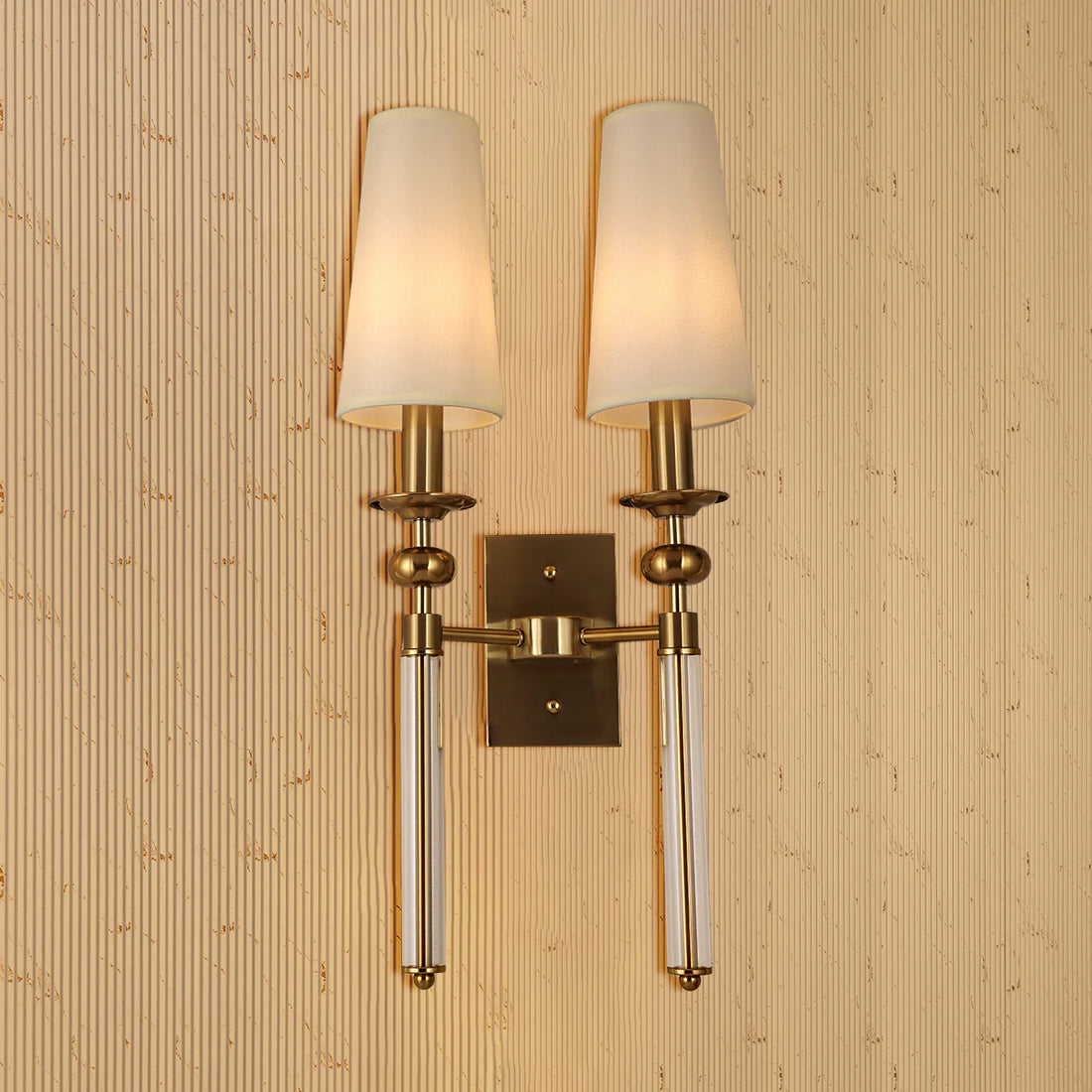Luxiono Lighting  Antique Metal Wall Light Double Sided Electroplated Brushed Brass Fabric Shade - Warm White