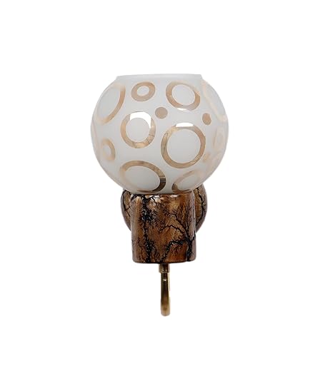 Luxiono Lighting Carved Mango Wood Wall Mounted Light/Wall Lamp with Printed Glass, Gold Plated Accents and E27 Bulb Holder(Bulb not Included) for Living Room/Bedroom/Hallway/Enhancing Home Decor