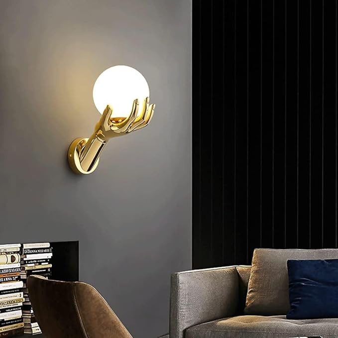 Golden Hand Wall Lamp with Frosted Glass Ball – Luxiono Lighting