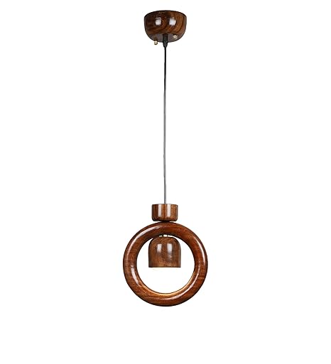 Luxiono Lighting  Sheesham Wood Hanging Pendant Ceiling Jhumar | Diwali Decor Chandelier | 9W Warm White LE D | Unique Ring Design | Living Room, Bedroom, Dining, Hall, Office | Aesthetic Luxury