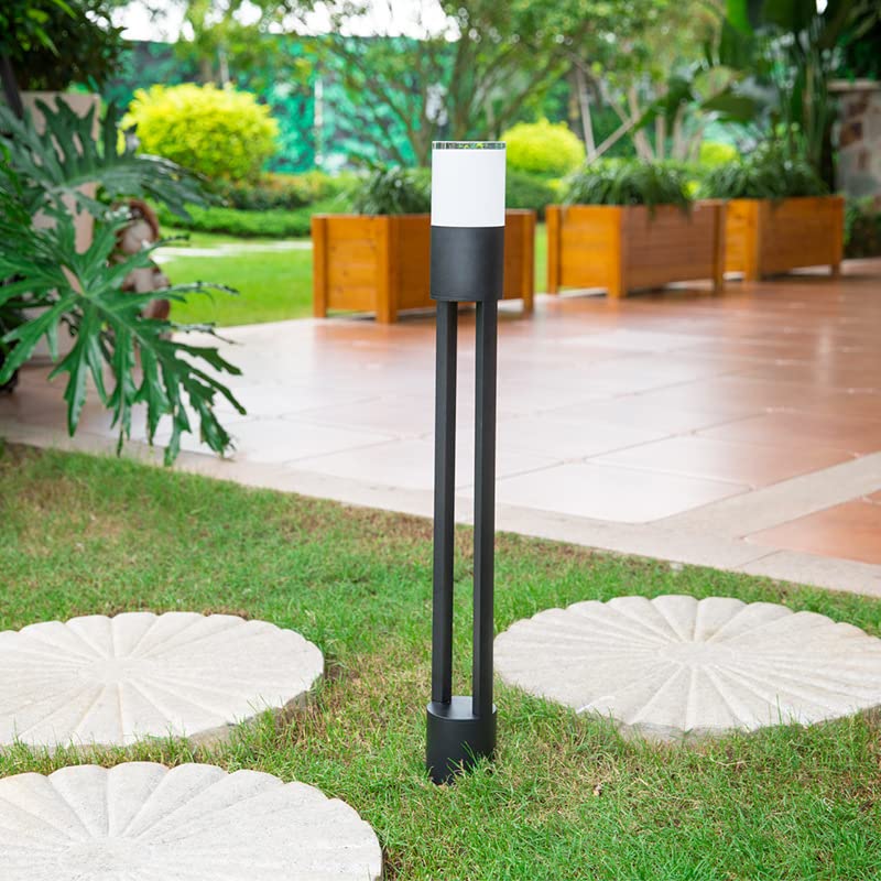 Luxiono Lighting Led Grey Round Acrylic Cage Body Bollard Outdoor Garden Park Driveway Light - Warm White