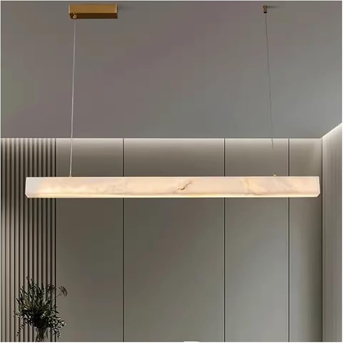 Luxiono Lighting  Natural Marble Chandelier Living Room Dining Room Long Island Lighting Pure Copper Chandelier Home Decoration(3 Color Light,L80cm)