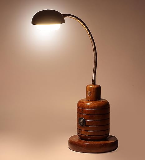 Luxiono Lighting  Sheesham Wood Table Lamp | 6W Warm White German LED | On-Off Switch | Antique Design | Luxurious | Bedroom, Study, Office, Living Room | Home Decor | 1 Year Replacement Warranty