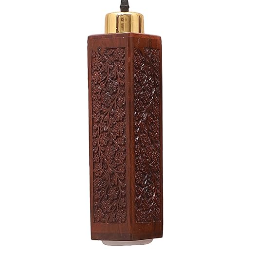 Luxiono Lighting Handmade Sheesham Wood Hanging/Ceiling/Pendant Light | Intricate Carving | 9W in-Built Warm White LED | Brass Rivets | Perfect for Bedroom, Kitchen, Dining Room, Hallway