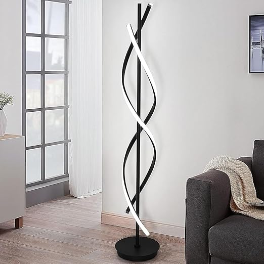Luxiono Lighting Living Room Bright Lighting Modern LED40w 53in with Remote 3 Colors Dimmable Unique Office Corner Lamp Black Arc Spiral Floor Lamp