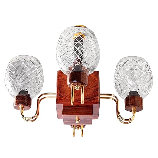 Luxiono Lighting  Sheesham Wood Hanging Ceiling Chandelier | 4- Light Jhumar | Living Room, Bedroom, Dining Room, Hall | Modern Aesthetic | Diamond Cut Glass | E27 Base(Bulb not Included)