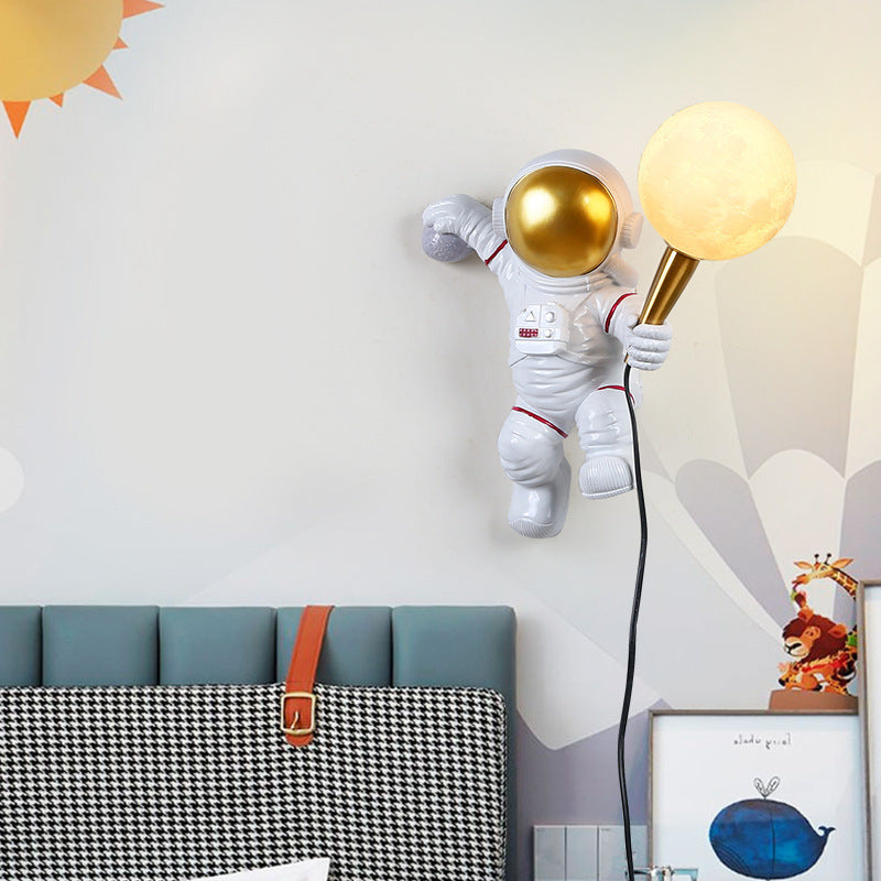 Creative Wall Sconce, Astronaut Style Wall Sconce, Child Resin Cartoon White Wall Mounted Lamp, Wall Lighting for Boy Kids Bedroom Dining Room Bedside Lamp Living Room | Luxiono Lighting
