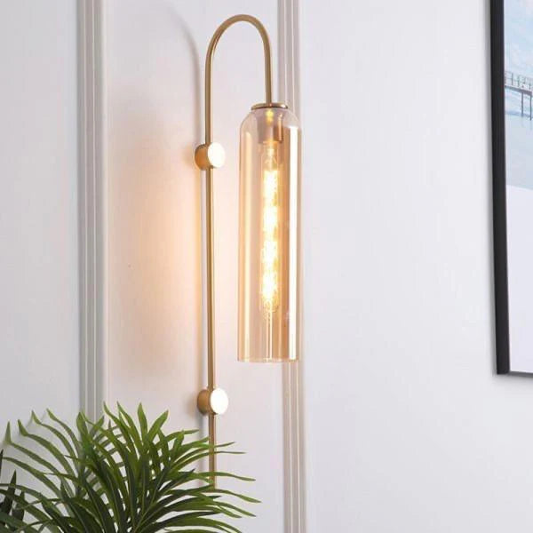 Smokey Long Glass Wall Light – Modern Copper Metal Wall Lamp with Gold Finish for Living Room & Bedroom | Amber, Smoke & Green Shades – Luxiono Lighting
