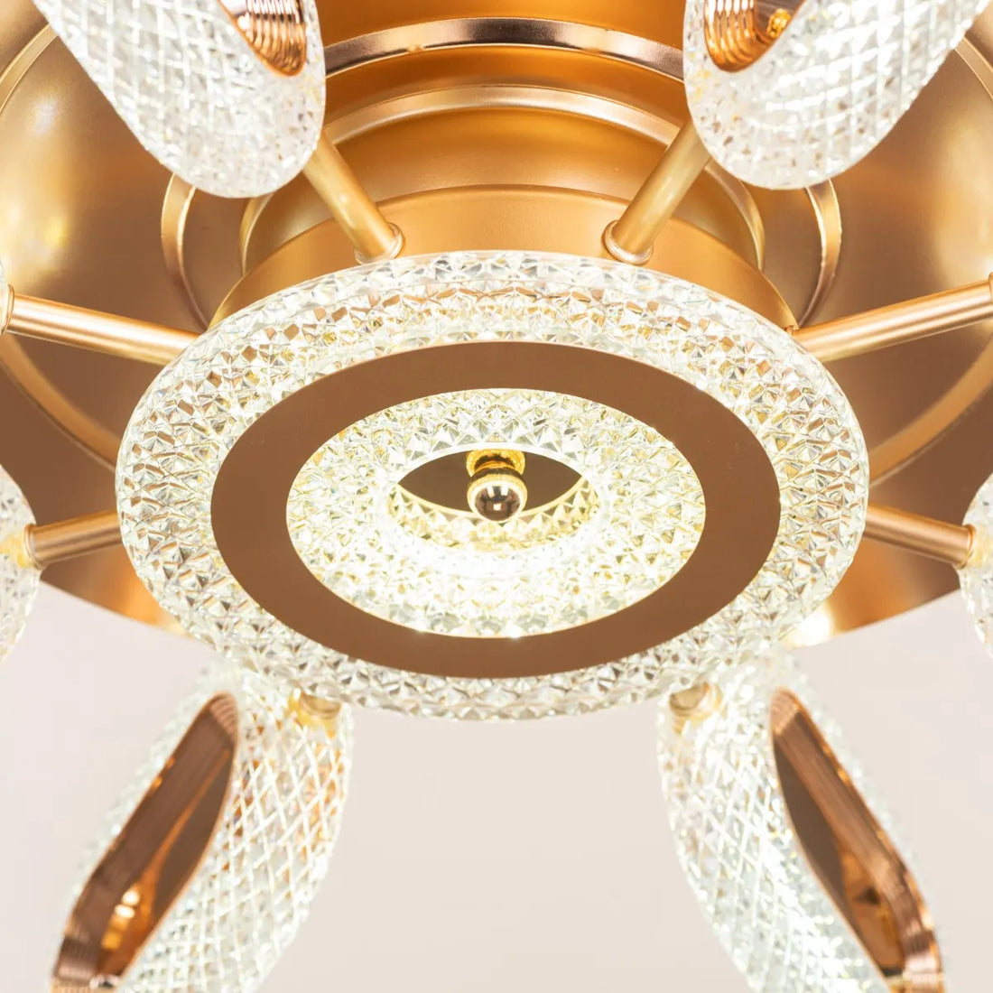 42-Inch Golden Crystal Wormhole Ceiling Fan Chandelier with Remote – Retractable Blades & Trio Light LED | Luxiono Lighting